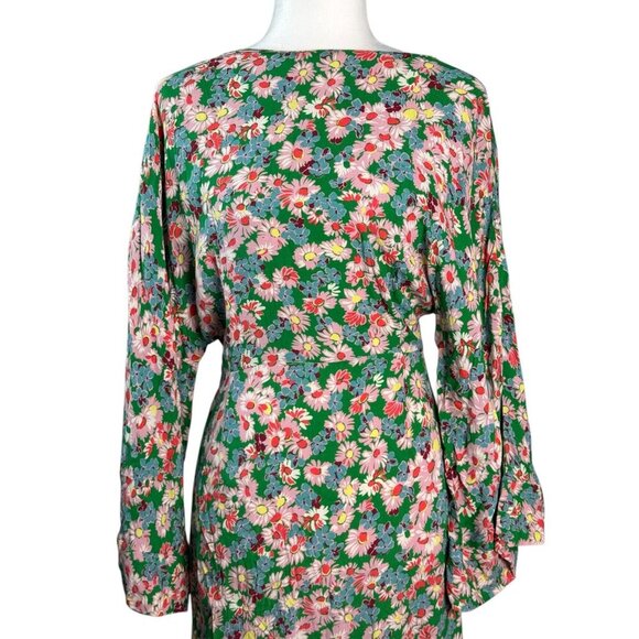 ZARA Floral Print Long Sleeve Midi Dress in Green Long Sleeves Women's Size S - Picture 4 of 13